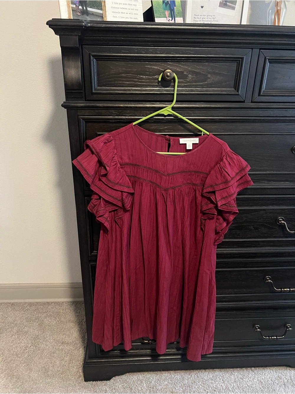 Treasure & Bond Burgundy Ruffle Sleeve Dress